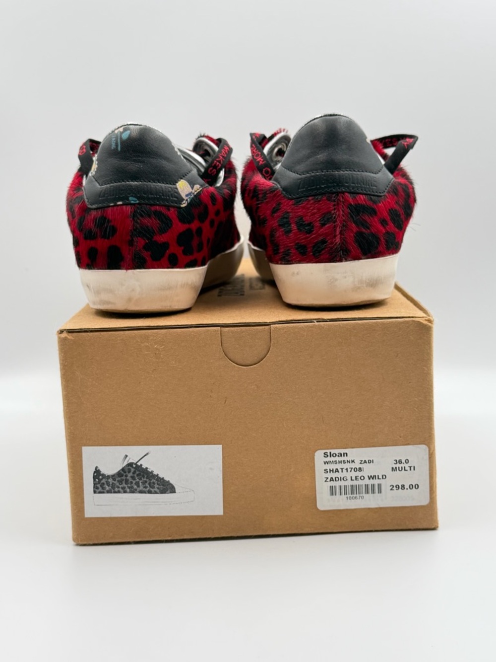 Zadig & Voltaire Women's Red and Black Leopard Print Low-Top Sneakers - Picture 3 of 8